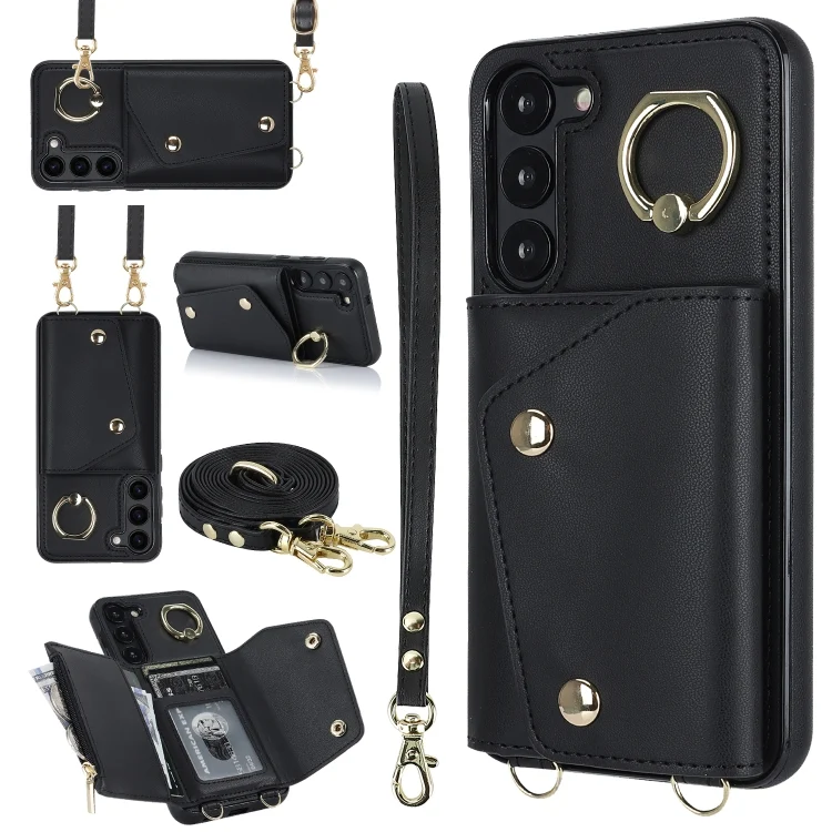 Zipper Card Bag Phone Case with Dual Lanyard, For Samsung Galaxy S23 5G, For Samsung Galaxy S22 Ultra 5G, For Samsung Galaxy S22+ 5G