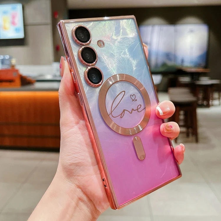 Dual-Love Feather Gradient Glitter MagSafe TPU Phone Case, For Samsung Galaxy S23 FE 5G, For Samsung Galaxy S23 Ultra 5G, For Samsung Galaxy S23+ 5G